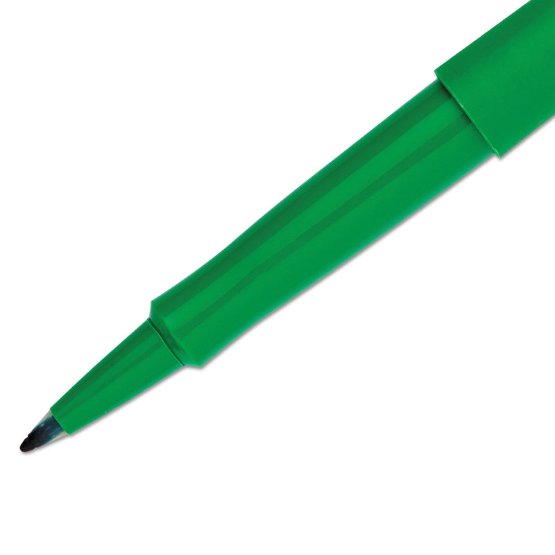 Paper Mate Point Guard Flair Felt Tip Porous Point Pen, Stick, Medium 0.7 mm, Green Ink, Green Barrel, Dozen