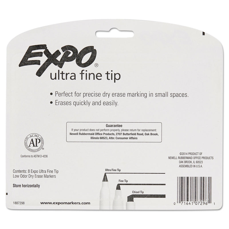 EXPO Low-Odor Dry-Erase Marker, Extra-Fine Needle Tip, Assorted Colors, 8/Set