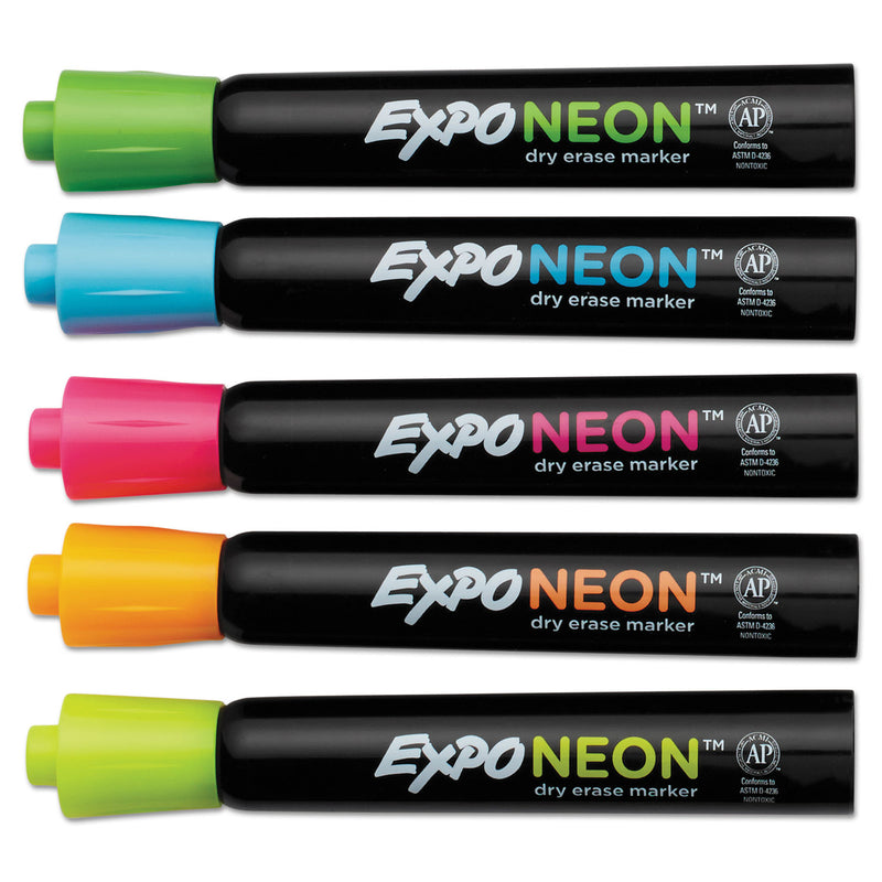 EXPO Neon Windows Dry Erase Marker, Broad Bullet Tip, Assorted Colors, 5/Pack