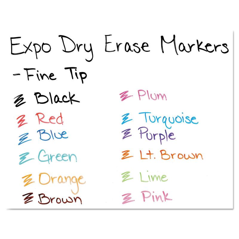 EXPO Low-Odor Dry-Erase Marker, Fine Bullet Tip, Assorted Colors, 12/Set