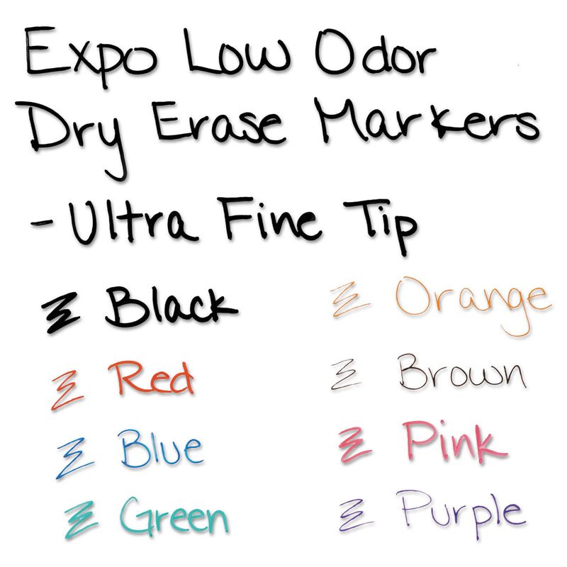 EXPO Low-Odor Dry-Erase Marker, Extra-Fine Needle Tip, Assorted Colors, 8/Set