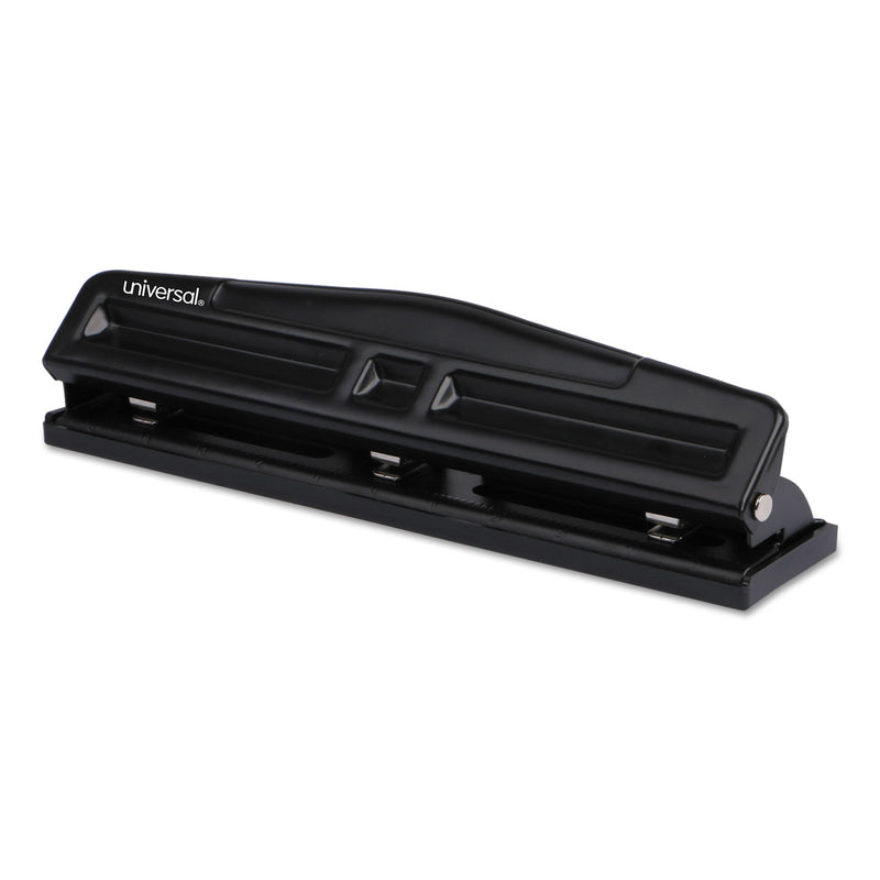 Universal 12-Sheet Deluxe Two- and Three-Hole Adjustable Punch, 9/32" Holes, Black