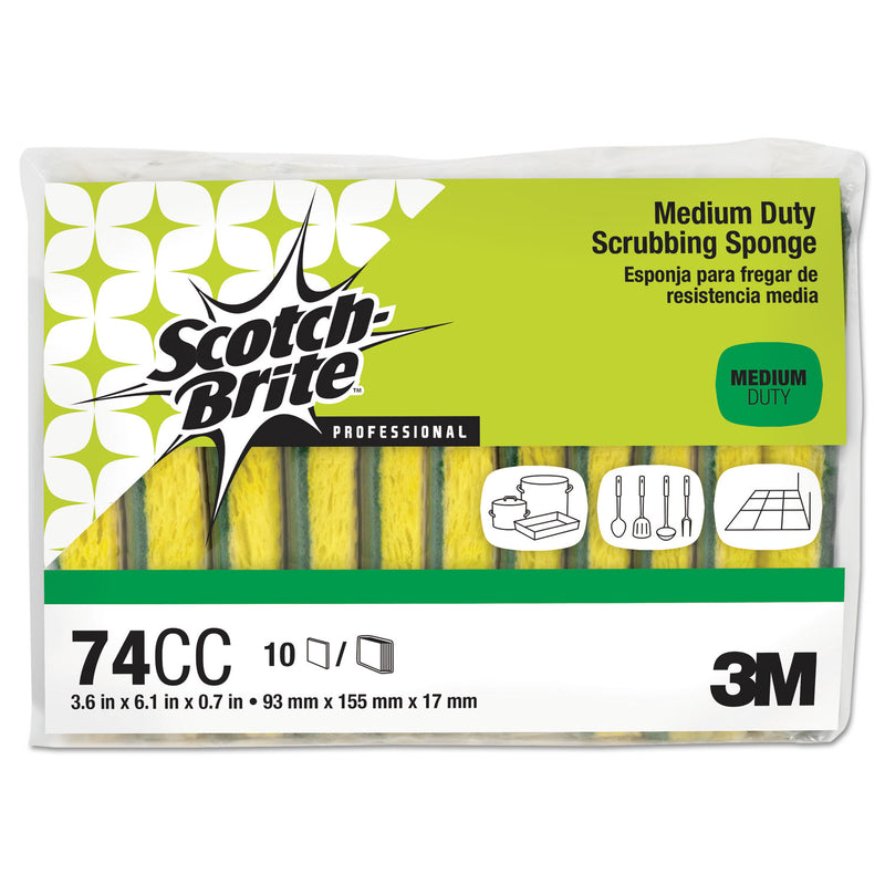 Scotch-Brite Medium-Duty Scrubbing Sponge, 3.6 x 6.1, 0.7" Thick, Yellow/Green, 10/Pack