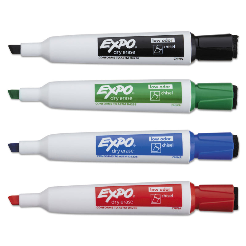 EXPO Magnetic Dry Erase Marker, Broad Chisel Tip, Assorted Colors, 4/Pack