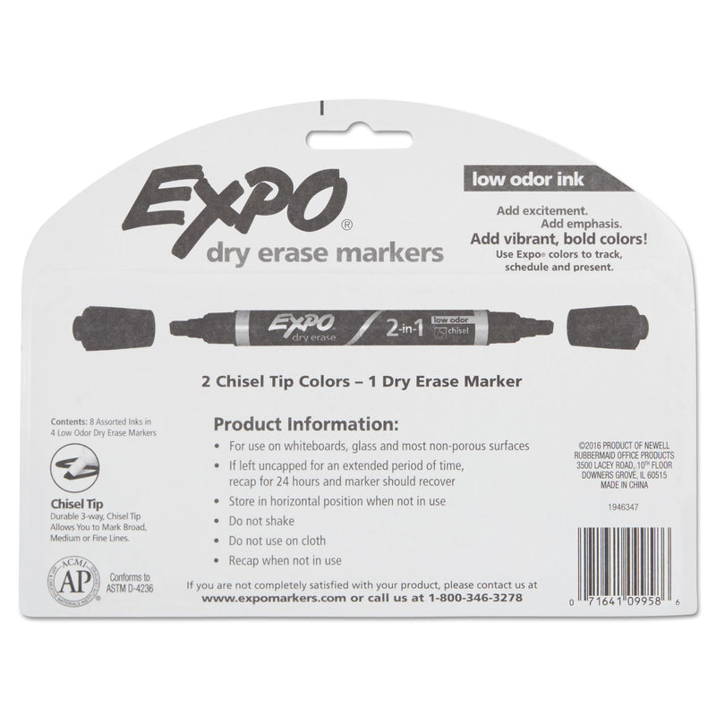 EXPO 2-in-1 Dry Erase Markers, Fine/Broad Chisel Tips, Assorted Secondary Colors, 4/Pack