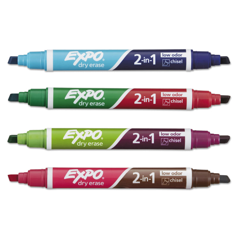 EXPO 2-in-1 Dry Erase Markers, Fine/Broad Chisel Tips, Assorted Secondary Colors, 4/Pack