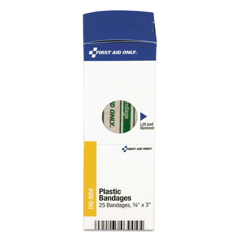 First Aid Only SmartCompliance Plastic Bandages, 0.75 x 3, 25/Box