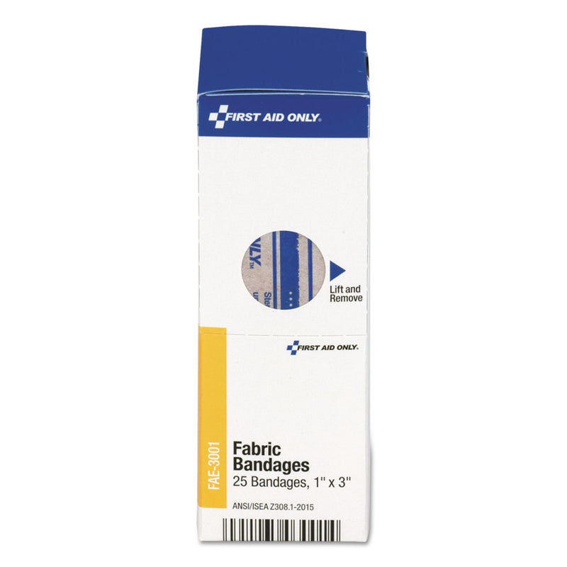 First Aid Only SmartCompliance Fabric Bandages, 1 x 3, 25/Box