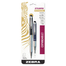 Zebra StylusPen Telescopic Ballpoint Pen/Stylus, Retractable, Medium 1 mm, Black Ink, Blue/Gray Barrel, 2/Pack