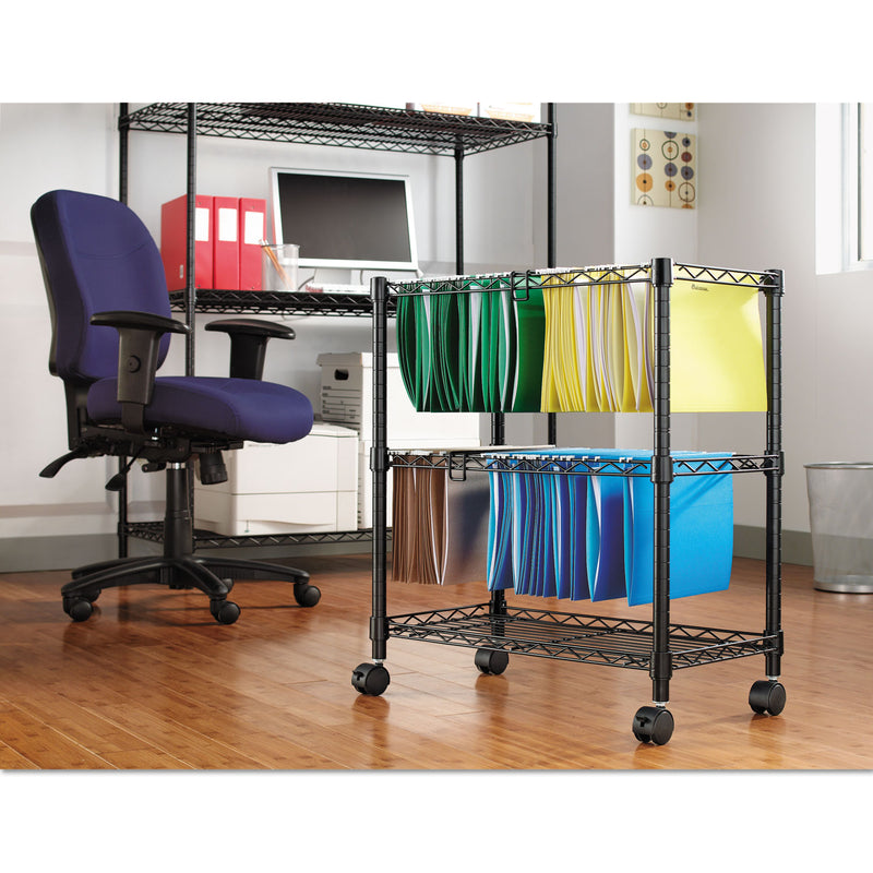 Alera Two-Tier File Cart for Front-to-Back + Side-to-Side Filing, Metal, 1 Shelf, 3 Bins, 26" x 14" x 29.5", Black