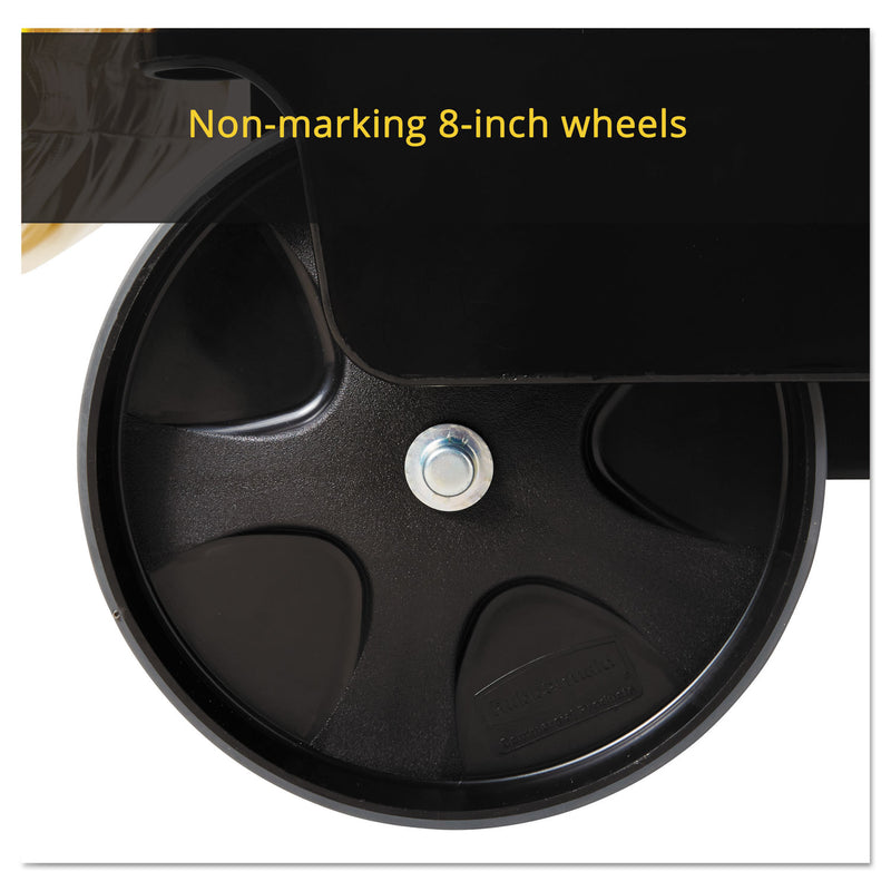 Rubbermaid Multi-Shelf Cleaning Cart, Plastic, 4 Shelves, 1 Bin, 20" x 45" x 38.25", Black