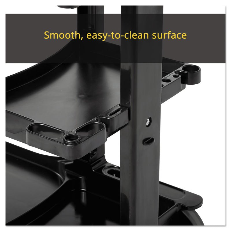 Rubbermaid Multi-Shelf Cleaning Cart, Plastic, 4 Shelves, 1 Bin, 20" x 45" x 38.25", Black