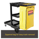 Rubbermaid Multi-Shelf Cleaning Cart, Plastic, 4 Shelves, 1 Bin, 20" x 45" x 38.25", Black