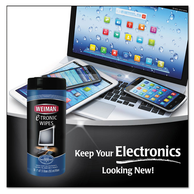 WEIMAN E-tronic Wipes, 7 x 8, White, 30/Canister