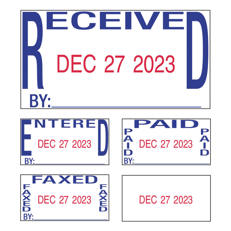 Trodat Printy Economy 5-in-1 Date Stamp, Self-Inking, 1.63" x 1", Blue/Red