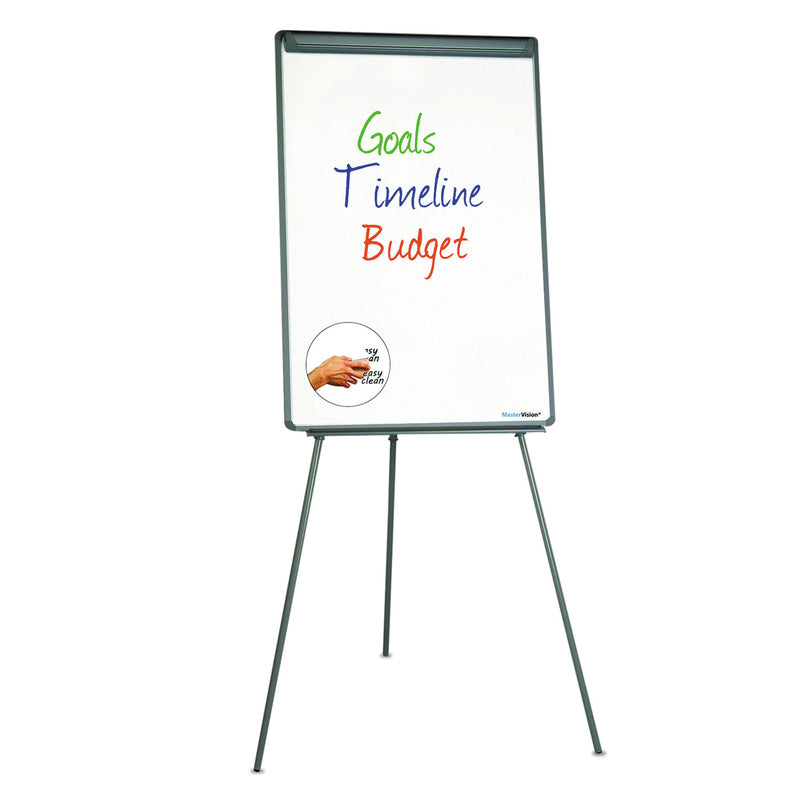 MasterVision Basic Tripod Melamine Presentation Easel, 22.5 x 42, White/Black
