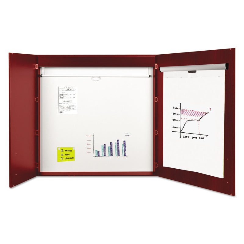 MasterVision Conference Cabinet, Porcelain Magnetic, Dry Erase, 48 x 48, Cherry