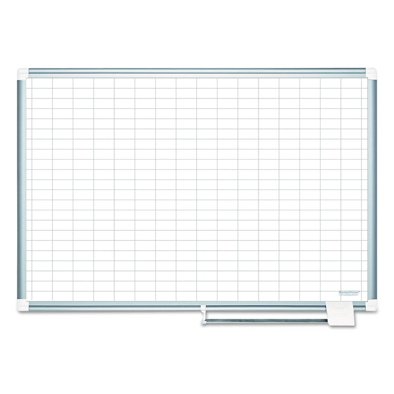 MasterVision Grid Planning Board w/ Accessories, 1 x 2 Grid, 36 x 24, White/Silver