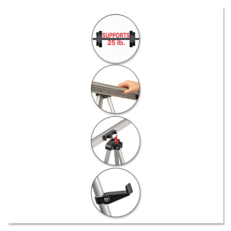 MasterVision Telescoping Tripod Display Easel, Adjusts 35" to 64" High, Metal, Silver