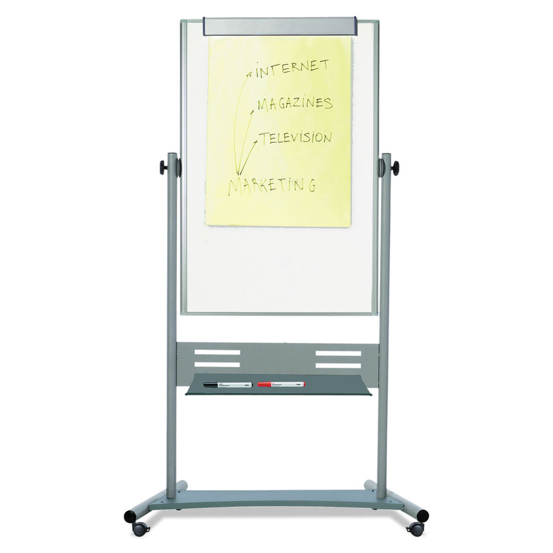 MasterVision Magnetic Reversible Mobile Easel, Vertical Orientation, 35.4" x 47.2", Board, 80" Tall Easel, White/Silver