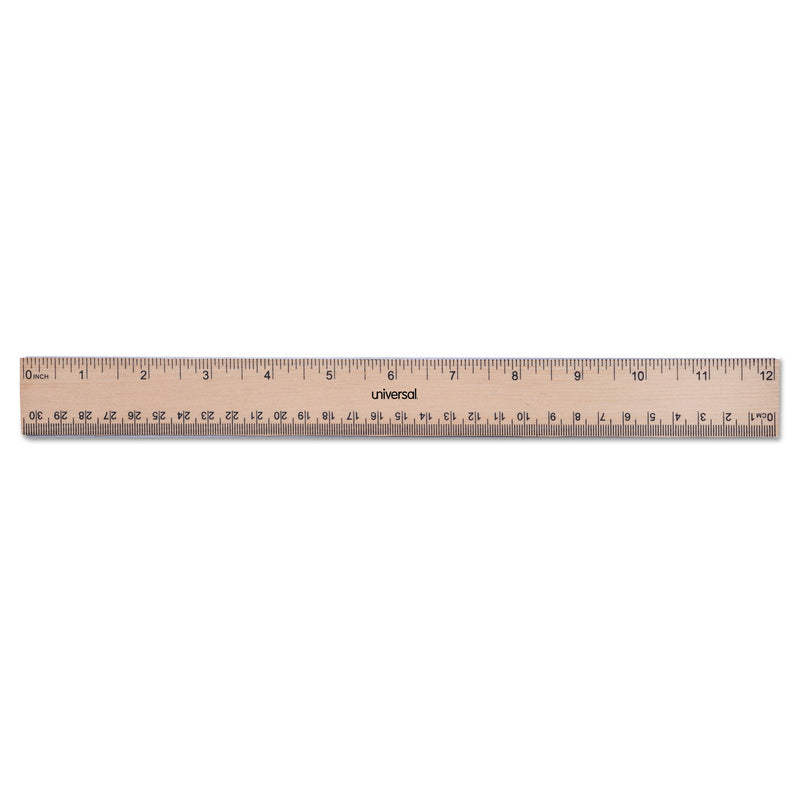 Flat Wood Ruler w/Double Metal Edge, Standard, 12