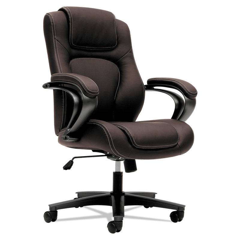 HON HVL402 Series Executive High-Back Chair, Supports Up to 250 lb, 17" to 21" Seat Height, Brown Seat/Back, Black Base