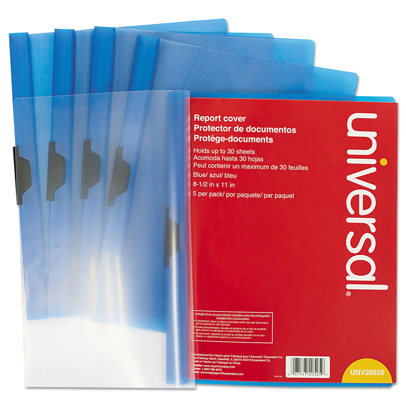 Universal Clip-Style Report Cover, Clip Fastener, 8.5 x 11, Clear/Blue, 5/Pack