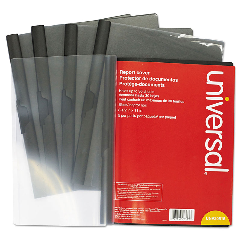 Universal Clip-Style Report Cover, Clip Fastener, 8.5 x 11, Clear/Black, 5/Pack