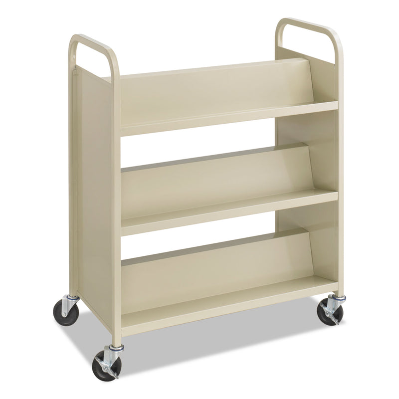 Safco Steel Double-Sided Book Cart, Metal, 6 Shelves, 300 lb Capacity, 36" x 18.5" x 43.5", Sand