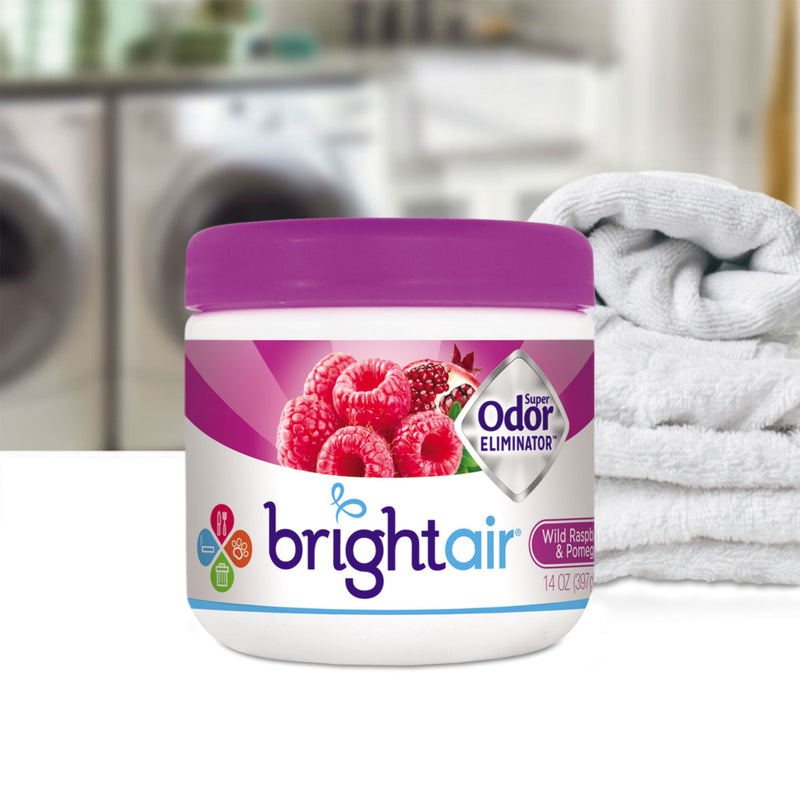 BRIGHT Air Super Odor Eliminator, Wild Raspberry and Pomegranate, 14 oz Jar, 6/Carton