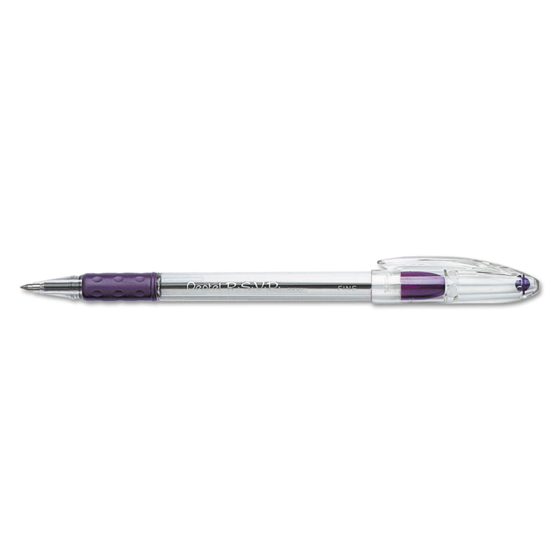 Pentel R.S.V.P. Ballpoint Pen, Stick, Fine 0.7 mm, Violet Ink, Clear/Violet Barrel, Dozen