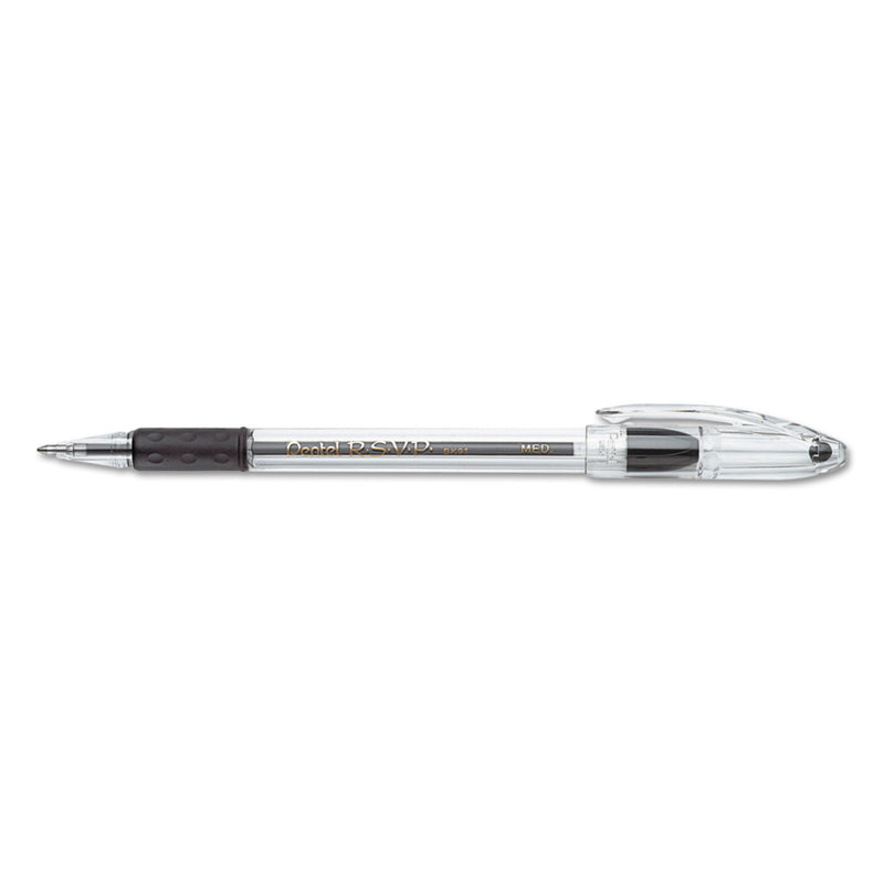 Pentel R.S.V.P. Ballpoint Pen, Stick, Medium 1 mm, Black Ink, Clear/Black Barrel, Dozen
