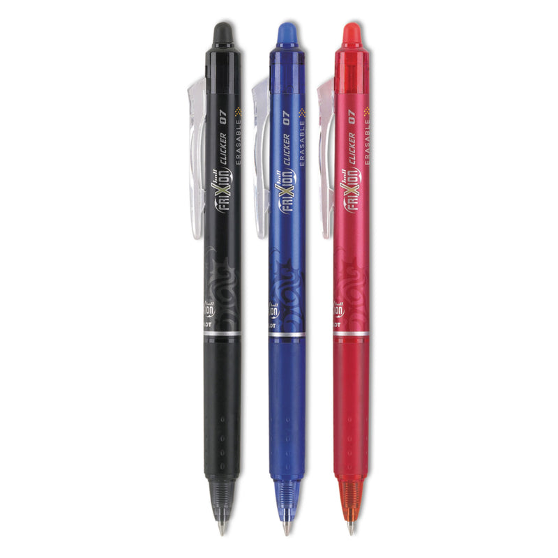 Pilot FriXion Clicker Erasable Gel Pen, Retractable, Fine 0.7 mm, Three Assorted Business Ink and Barrel Colors, 3/Pack