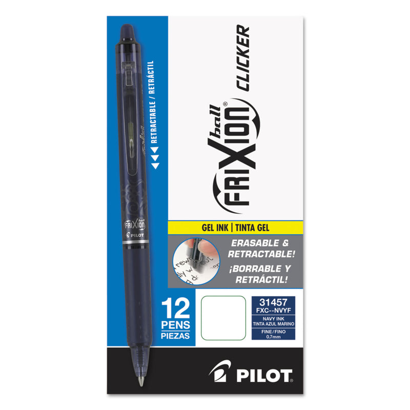 Pilot FriXion Clicker Erasable Gel Pen, Retractable, Fine 0.7 mm, Navy Ink, Navy Barrel