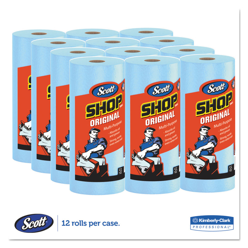Scott Shop Towels, Standard Roll, 1-Ply, 9.4 x 11, Blue, 55/Roll, 12 Rolls/Carton