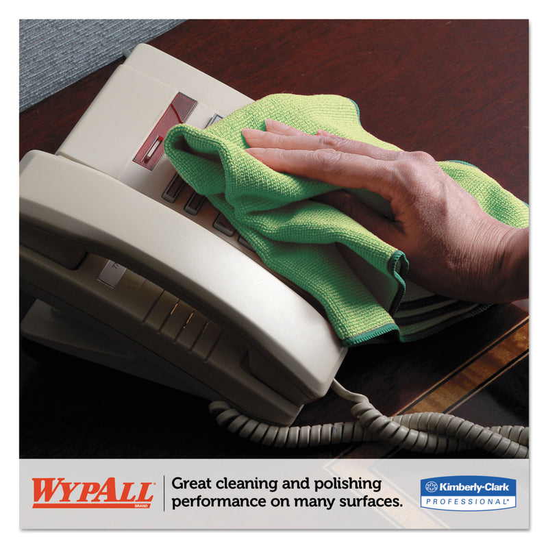 WypAll Microfiber Cloths, Reusable, 15.75 x 15.75, Green, 24/Carton