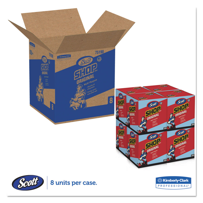 Scott Shop Towels, POP-UP Box, 1-Ply, 10 x 12, Blue, 200/Box, 8 Boxes/Carton