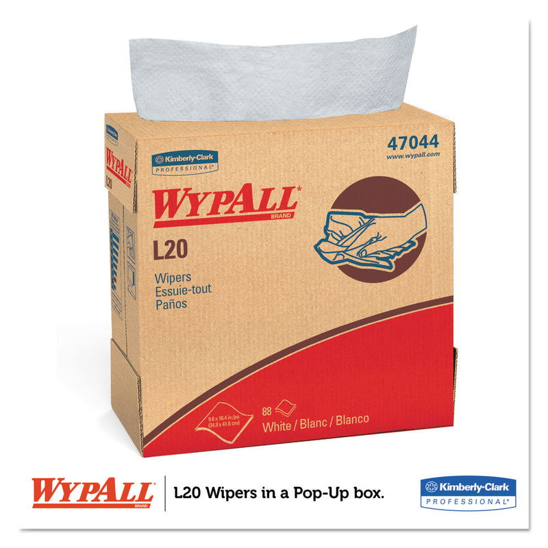 WypAll L20 Towels, POP-UP Box, 4-Ply, 9.1 x 16.8, White, 88/Box, 10/Carton