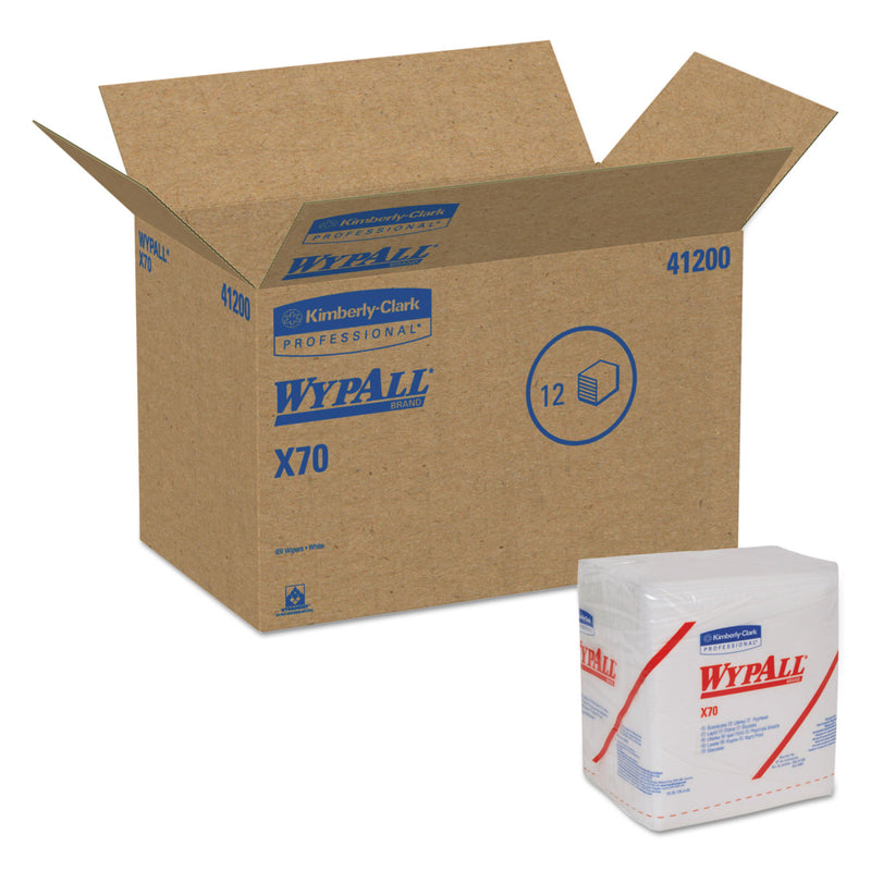 WypAll X70 Cloths, 1/4 Fold, 12.5 x 12, White, 76/Pack, 12 Packs/Carton