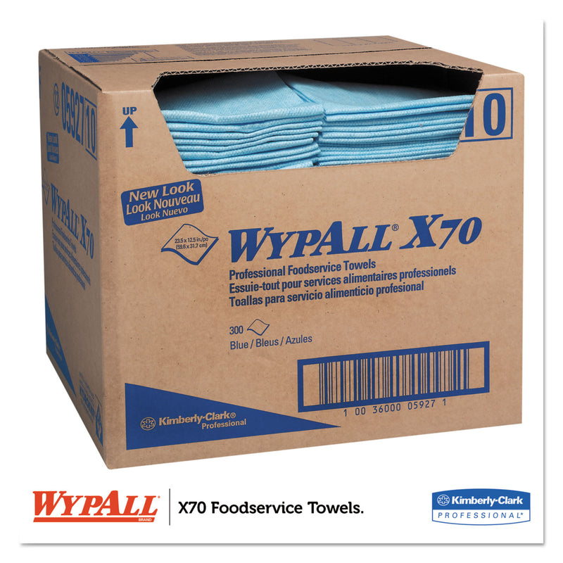 WypAll X70 Foodservice Towels, 1/4 Fold, 12.5 x 23.5, Blue, 300/Carton