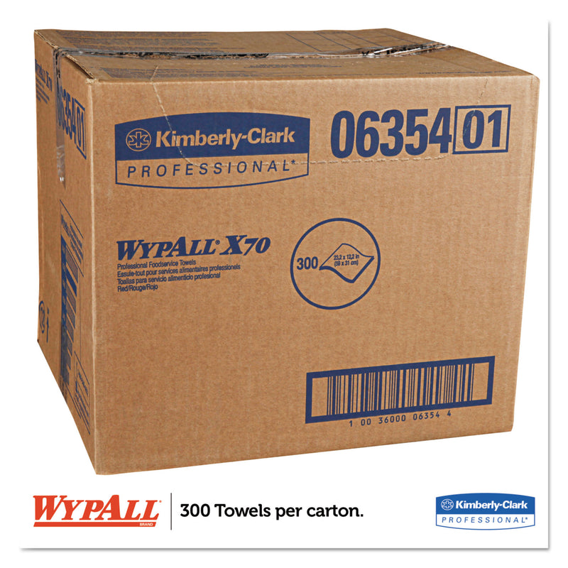 WypAll X70 Wipers, 12.5 x 23.2, Red, 300/Carton
