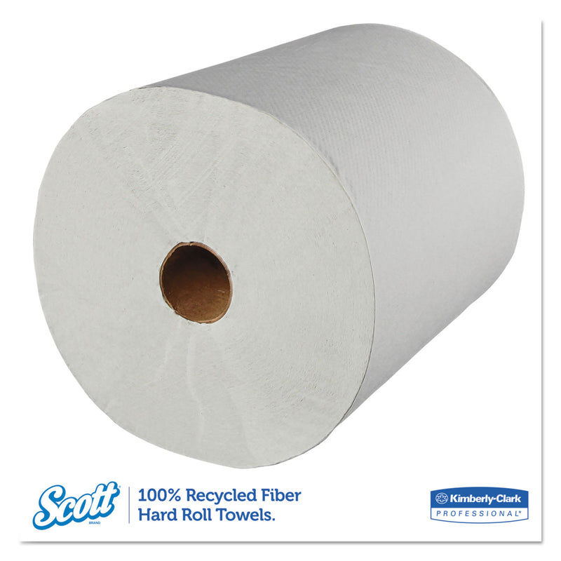 Scott Essential 100% Recycled Fiber Hard Roll Towel, 1.5" Core, 8" x 800 ft, White, 12/Carton