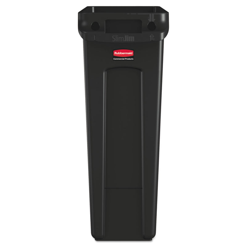 Rubbermaid Slim Jim Receptacle with Venting Channels, Rectangular, Plastic, 23 gal, Black