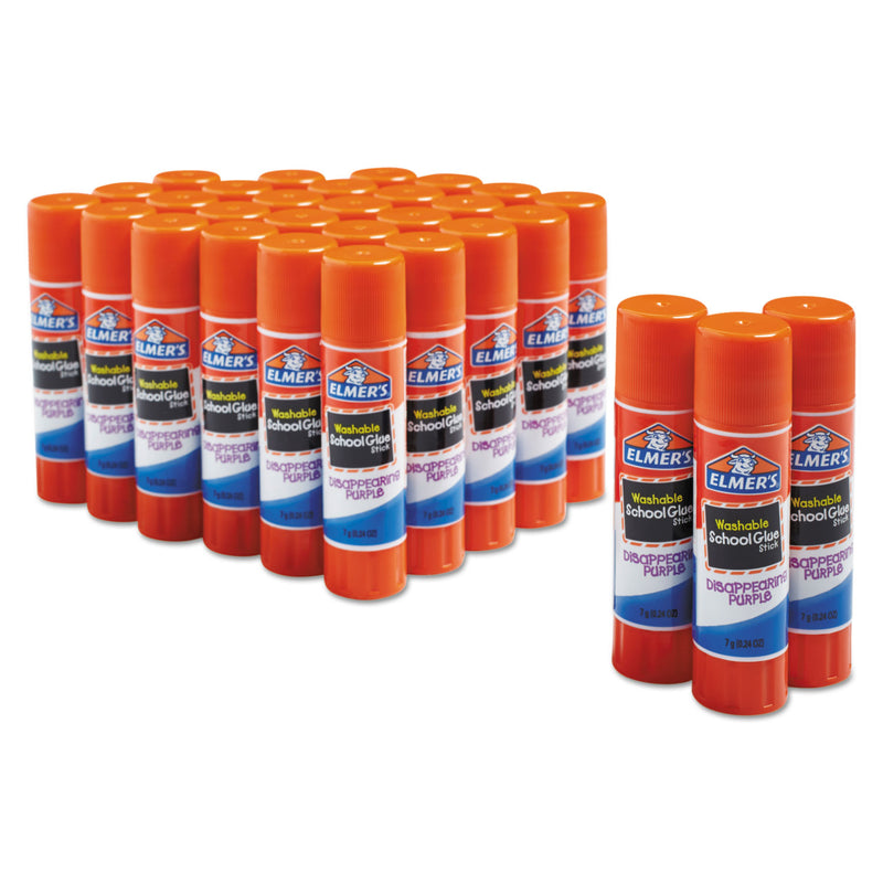 Elmer's Washable School Glue Sticks, 0.24 oz, Applies Purple, Dries Clear, 30/Box