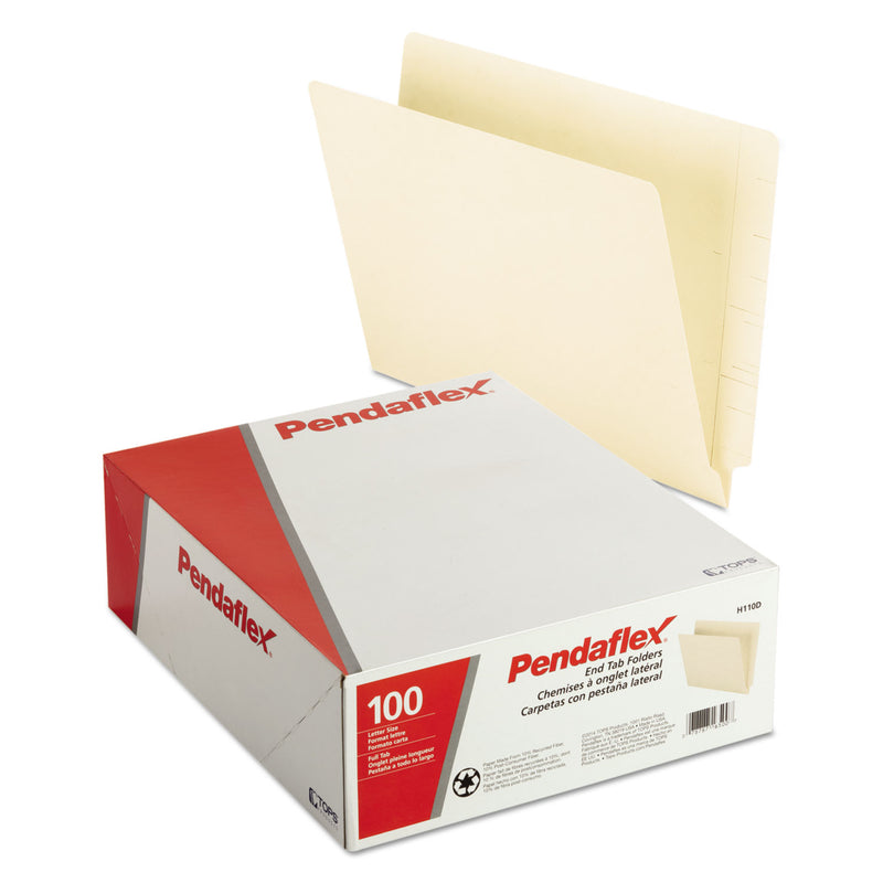 Pendaflex Manila End Tab Folders, 9.5" High Front, Straight 2-Ply Tabs, Letter Size, Manila, 100/Box