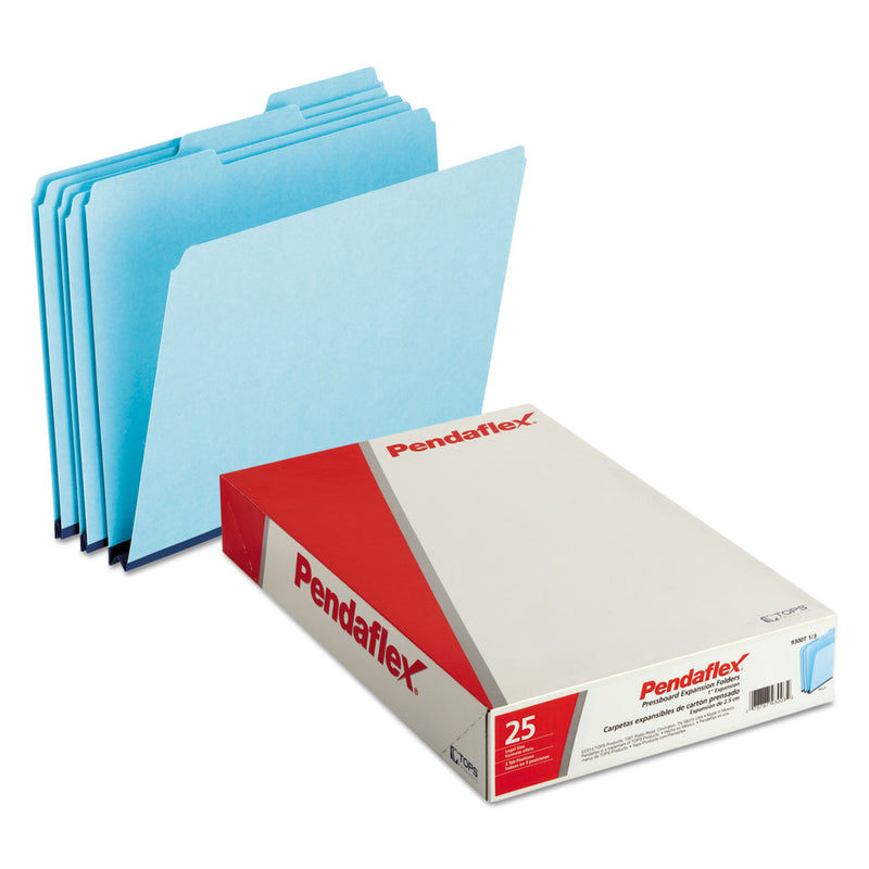 Pendaflex Pressboard Expanding File Folders, 1/3-Cut Tabs: Assorted, Legal Size, 1" Expansion, Blue, 25/Box