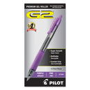 Pilot G2 Premium Gel Pen, Retractable, Fine 0.7 mm, Purple Ink, Smoke Barrel, Dozen