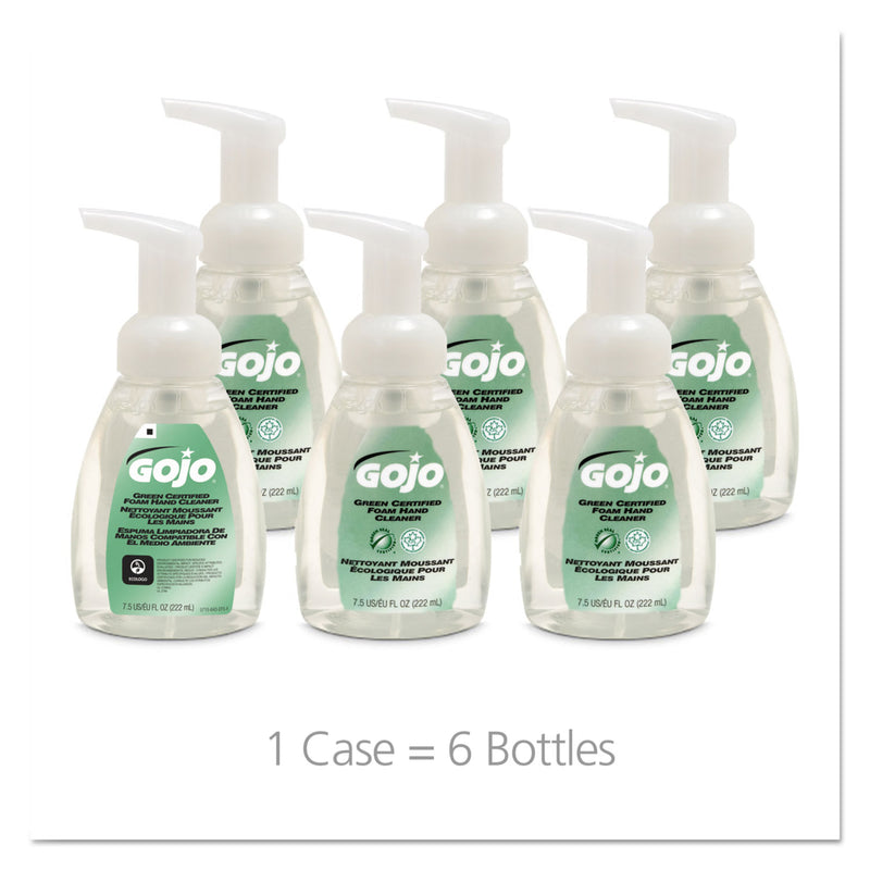GOJO Green Certified Foam Soap, Fragrance-Free, 7.5 oz Pump Bottle, 6/Carton
