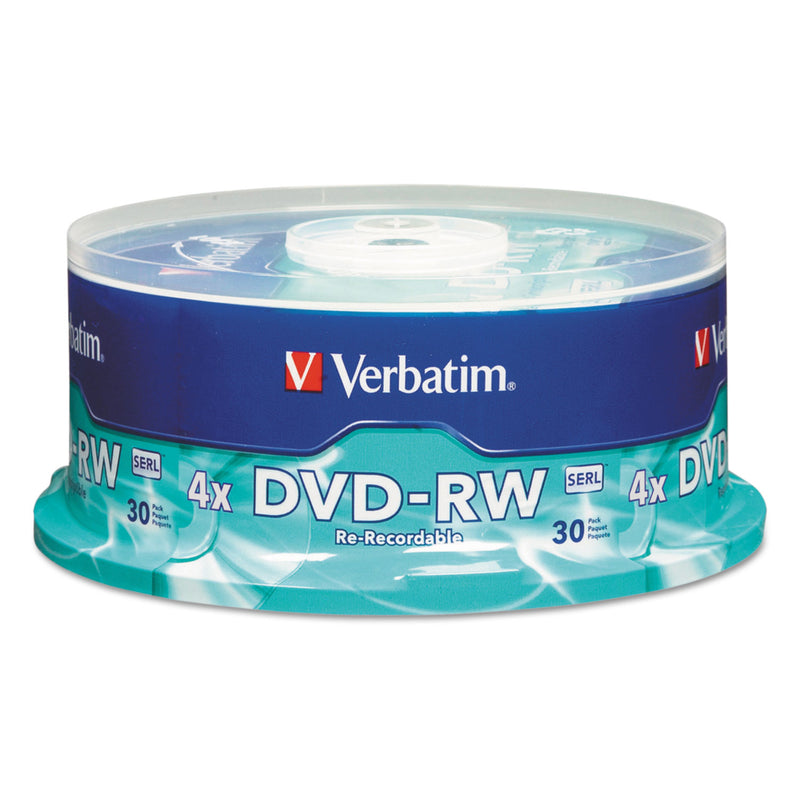Verbatim DVD-RW Rewritable Disc, 4.7 GB, 4x, Spindle, Silver, 30/Pack