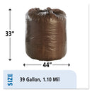 Stout Controlled Life-Cycle Plastic Trash Bags, 39 gal, 1.1 mil, 33" x 44", Brown, 40/Box